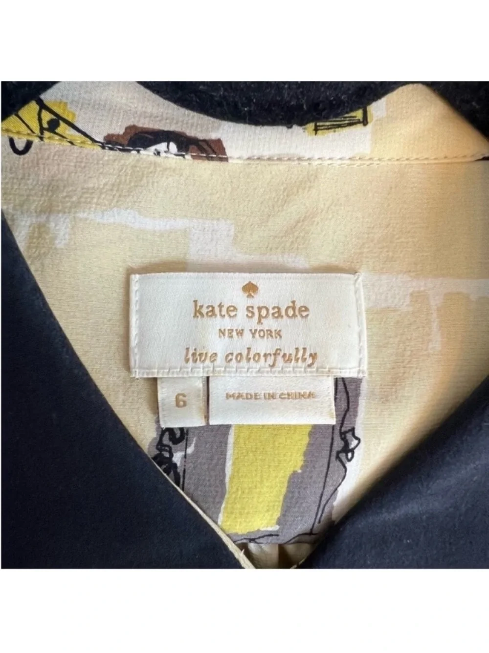 Kate spade 100% silk quirky kitsch Peter Pan color Martini print  blouse